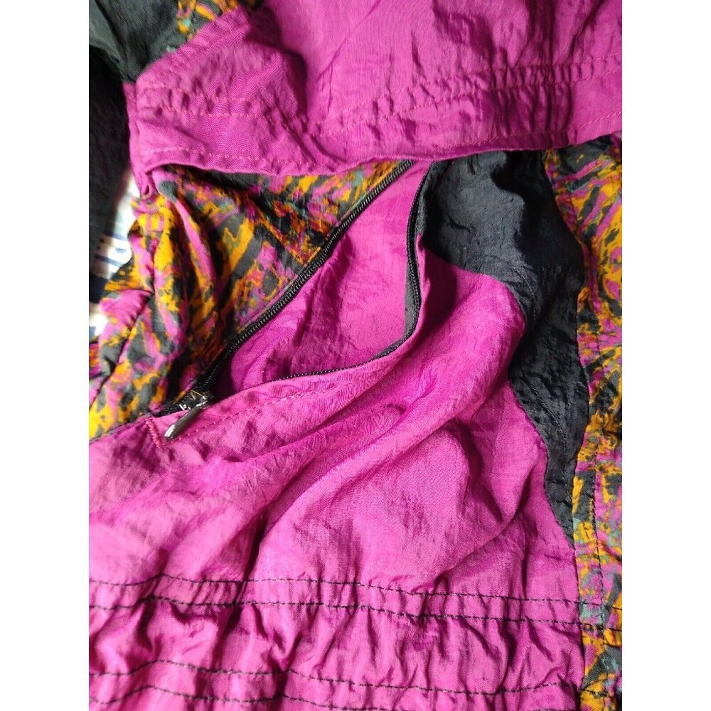 Vtg 80s Nike Track Jacket Women M Black Maroon Bold Pattern Festival Windbreaker - Picture 5 of 8